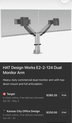 NEW HAT Design Works Dual Monitor Arm – $300 Retail – Heavy Duty