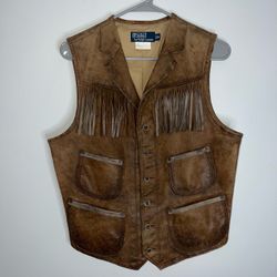 Polo Ralph Lauren Native Buckskin Vest Men Medium Brown Leather RRL SAMPLE RARE