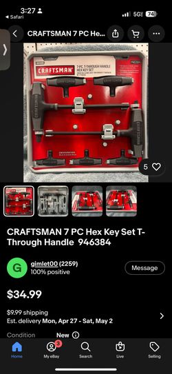 CRAFTSMAN 7 PC Hex Key Set T-Through Handle  946384