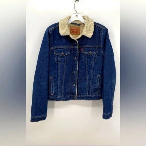 Levi's Blue Jean Denim Sherpa Fleece Jacket Caz Sherpa Collar Women M