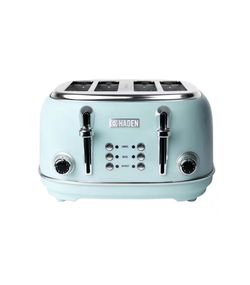 1500-Watt 4-Slice Turquoise Wide Slot Retro Toaster with Removable Crumb Tray and Browning Control