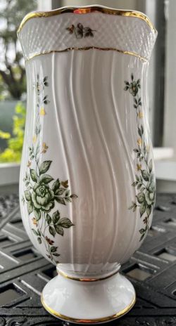 Vintage Hollohaza 1777 Hungary vase porcelain green flowers gold trim In excellent condition  Marked  RARE  Approx 8.5” H x 4.5” W Thumbnail