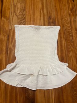 White Smocked Strapless Ruffle Top
