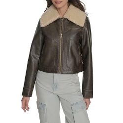 Levi's Women's Faux Leather Aviator Jacket, Brown, X-Small