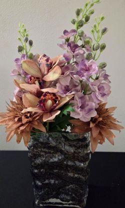 Glacier Vase with Dragon Blood Stone / Faux Delphinium, Orchids & Anenomes @ Lasting Creations