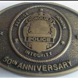 HONOLULU POLICE BELT BUCKLE 1982 Brass Limited Made