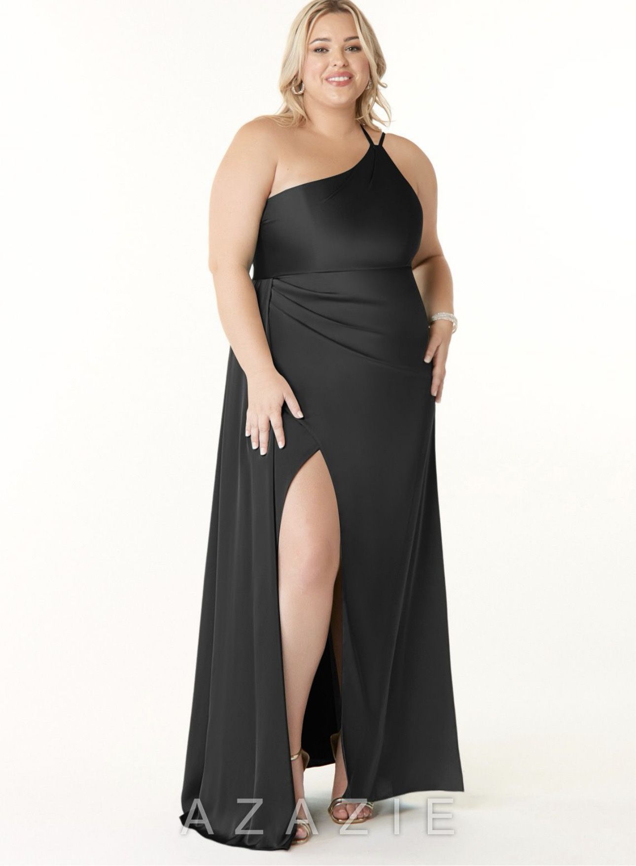 Azazie Black One-Shoulder Gown