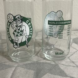 1986 Boston Celtics 5 5/8" Tall Highball Tumblers Drinking Glasses Mobile Gas