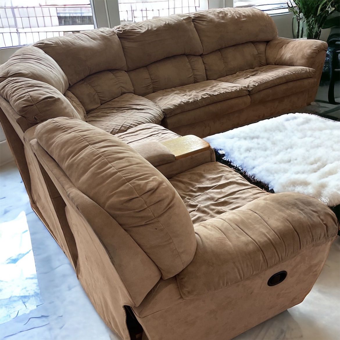 Beige reclining sleeper sectional