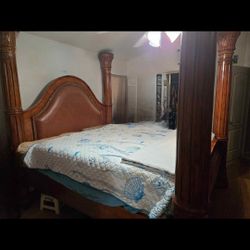 Solid Wood California King Canopy Bed, Mattress And Box Springs 