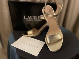 Ralph Lauren ‘Gwen’ Gold Kidskin Leather Heels Sz 8.5