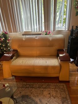 Two-Tone Leather Loveseat Sofa