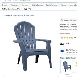 Adams PATIO RealComfort Stackable Bluestone Resin Frame Stationary Adirondack Chair with Slat Seat