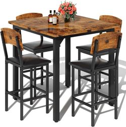 5-Piece Dining Table Set, Dining Table Set for 4, Counter Height Table & 4 Bar Stools, Modern Kitchen Dining Set, with