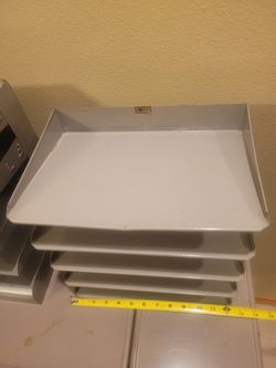 Vintage Metal Gray 5 Slot Horizontal File Organizer Made USA