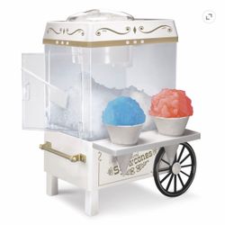 **USED** Nostalgia Tabletop Snow Cone Maker and Shaved Ice Machine with 2 Ice Molds and Ice Scoop, White