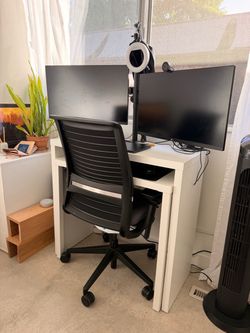 Desk + dual monitor mounts