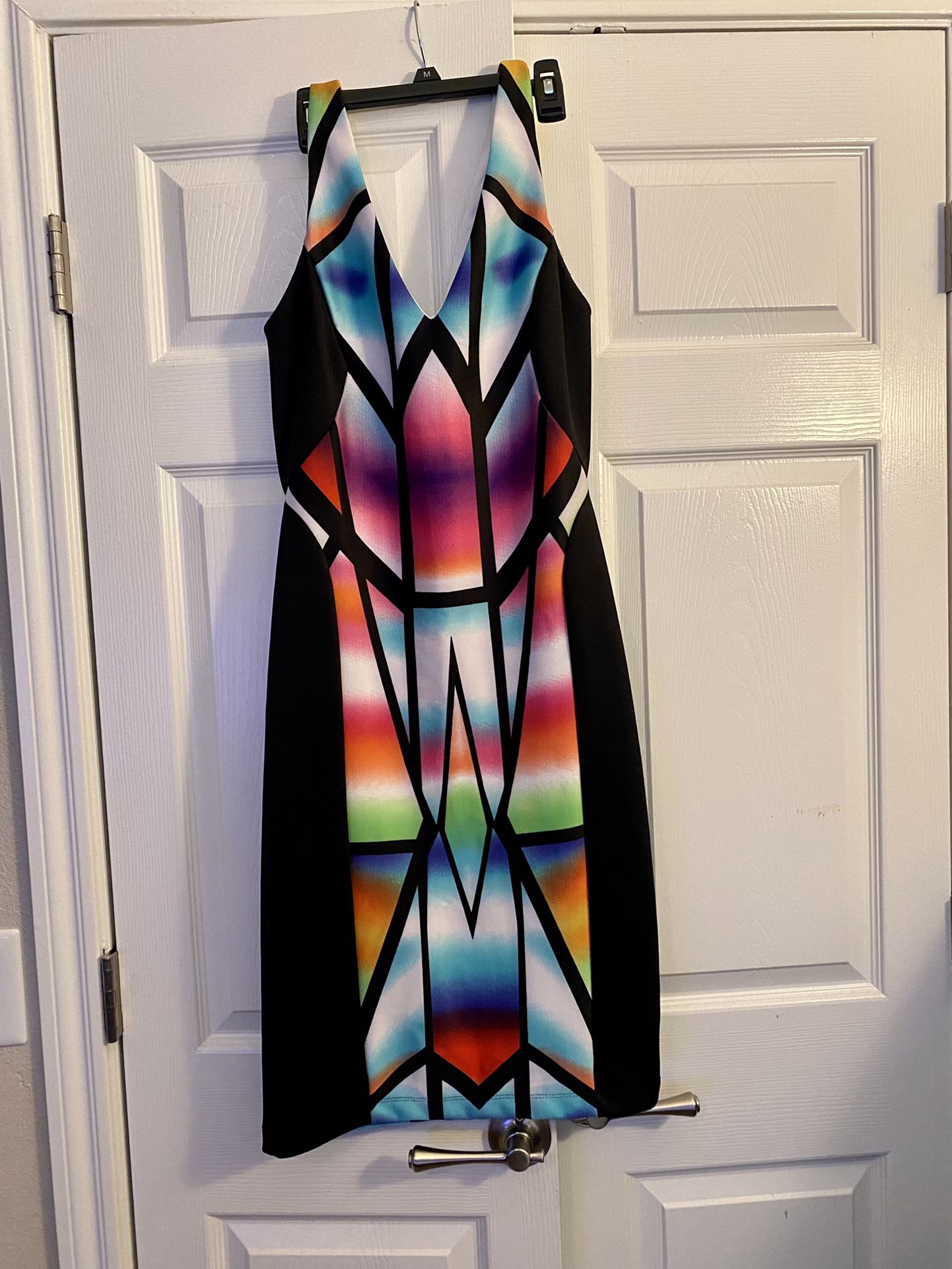 NWOT Bisou Bisou Superhero Multi Color Illusion Sleeveless Scuba Bodycon Dress Sz 8 NWOT Bisou Bisou Superhero Multi Color Illusion Sleeveless Scuba Bodycon Dress Sz 8