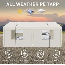 10' x 16' Carport, Heavy Duty Portable Garage Storage Tent, Anti-UV PE Canopy Cover for Car, Truck, Boat, Motorcycle, Bike, Garden Tools, Outdoor Work