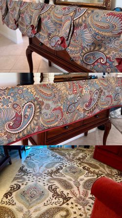3 Pc Paisley Home Decor Set – 2 Window Valances & Large Area Rug Traditional