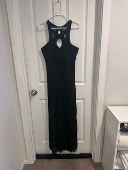 Black Pleated Chifon Maxi Dress with Cutout Neckline