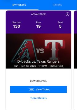 Dbacks vs Rangers - 2 tickets (TODAY)