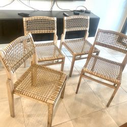 Set Of 4 Harmonia Living Cane Distressed Dining Chairs 