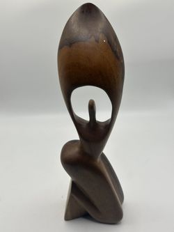 Vintage Hand Carved Abstract Woman Shout for Joy Wood Sculpture Hardwood  11.5”