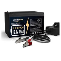 12V 15Ah Lithium Battery LiFePO4 Deep Cycle Battery, Up to 8000+ Cycles Rechargeable Batteries With Charger, 12 Volt Lithium Battery for Fish Finder, 