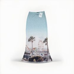 Forever 21 Women Size S Beach Boardwalk Print Midi Beach Skirt Swim Cover Bottom