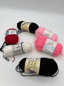 7 Skeins Yarn Lot Black Pink White Red Mixed Brands Crochet Knitting