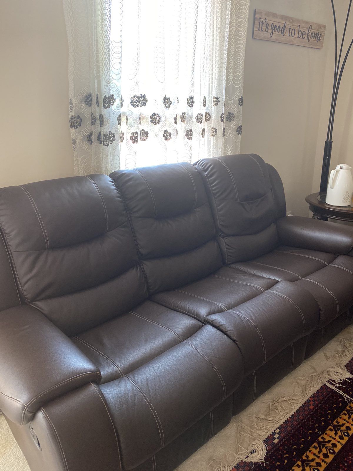Leather dark brown recliner sofa set