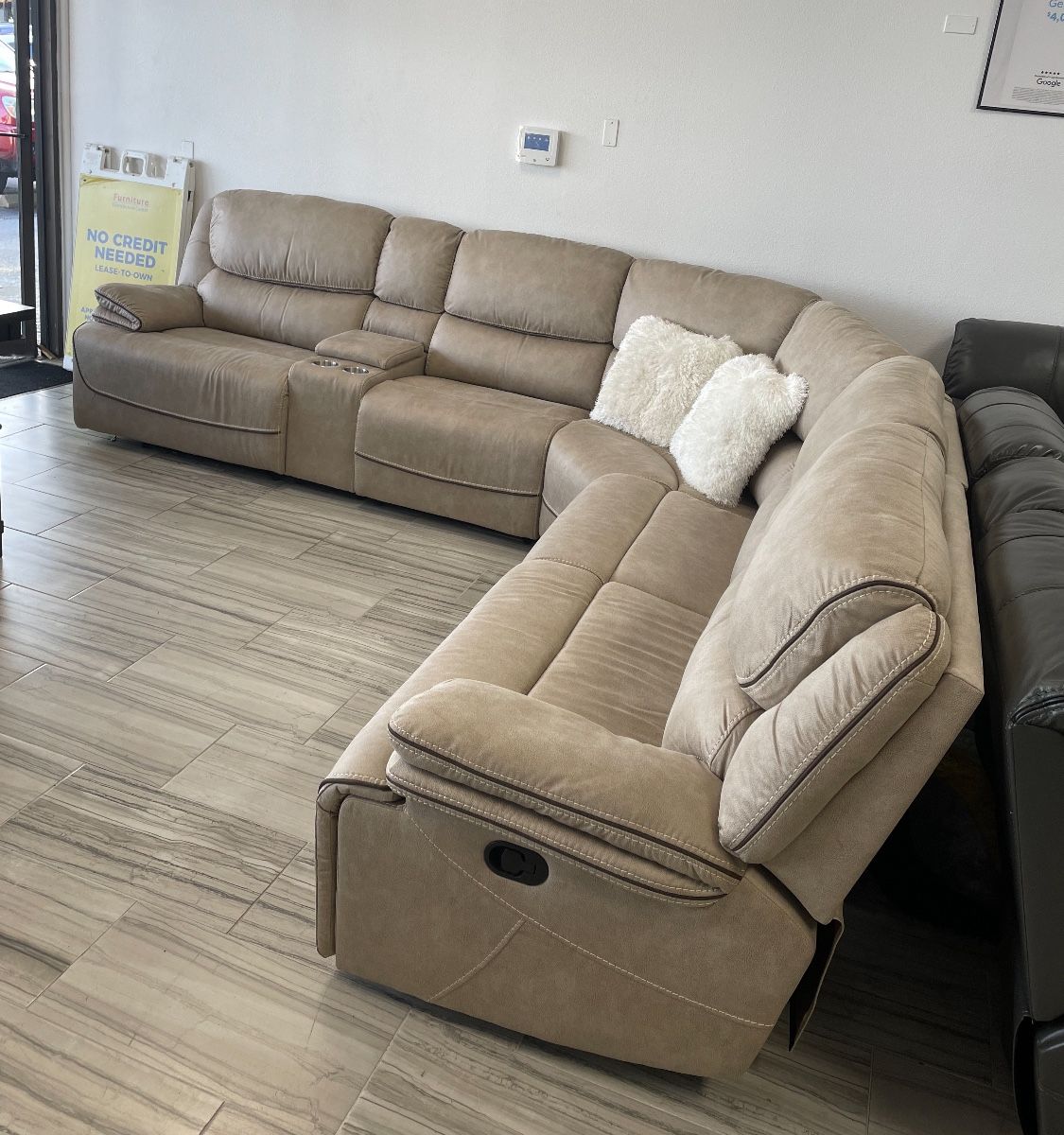 Alejandro Tan reclining sectional now only $1299. Easy finance option. Same day delivery.,All Products : American Fashion Style Bags On Sale