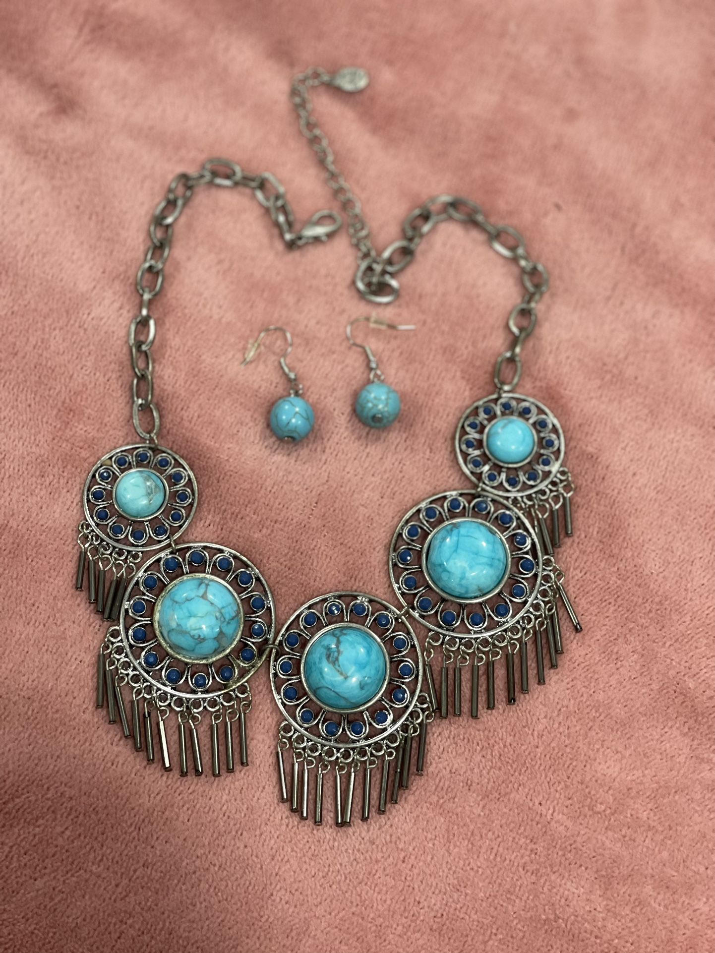 Vintage Robert Rose Boho Turquoise Stone Choker W/ Earrings SEE DESCRIPTION