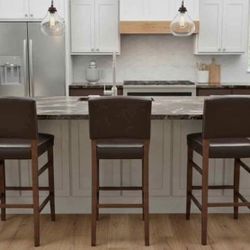 3 Nice Brown Sturdy Bar Height Chairs 