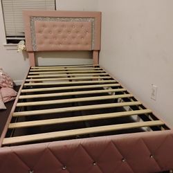 Pink Twin Size Bed Frame And Memory Mattress 