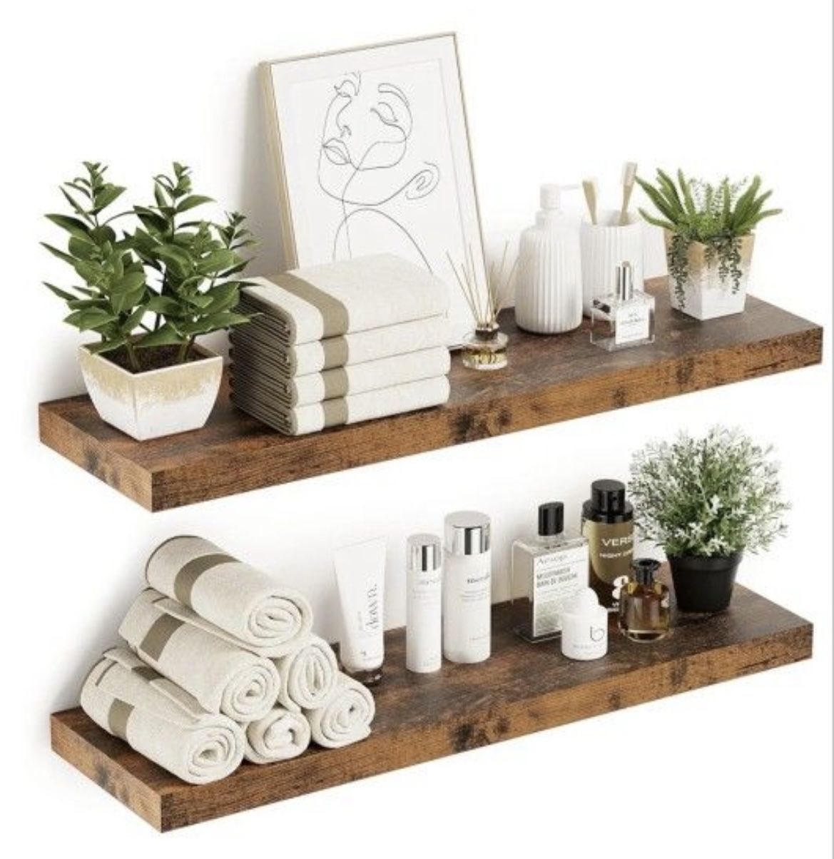 New In Box Set Of 2 36" Floating Shelves Rustic Brown