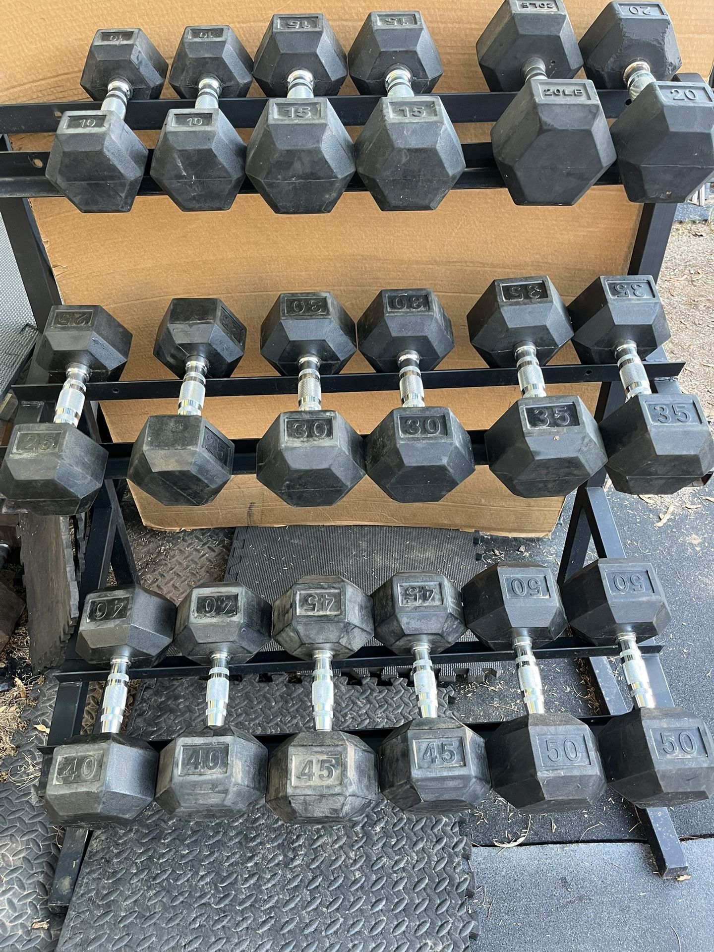 5-50lb Hex Rubber Dumbbell Set Weights