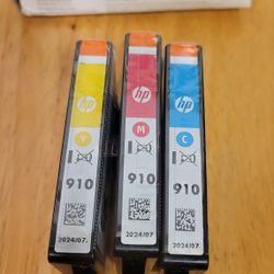 Genuine HP 910 Ink Cartridges 3 Pack Cyan Magenta Yellow Color OEM 7/2024