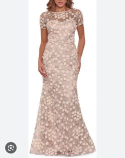  3D Floral Cap Sleeve Trumpet Gown