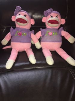 23 inch Dan Dee PINK SOCK MONKEY LOVE Plush Stuffed Animal Knit Doll