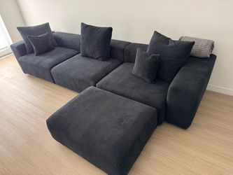 Dark Gray Corduroy Modular Sectional Sofa with Ottoman