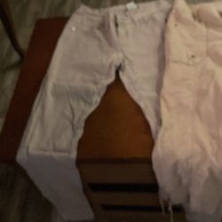 Skinny jeans tan with camo material half pants