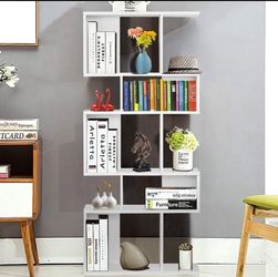 5-Tier Wood Geometric Bookshelf S- Shaped Modern Storage Shelf