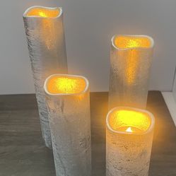 Flameless silver Pillar Candles-set Of 9