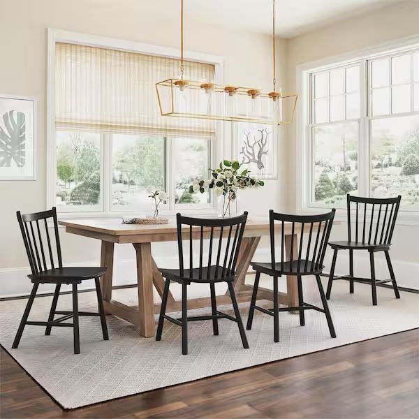 Black Windsor Dining Chair Farmhouse Wooden Spindle Back Dining