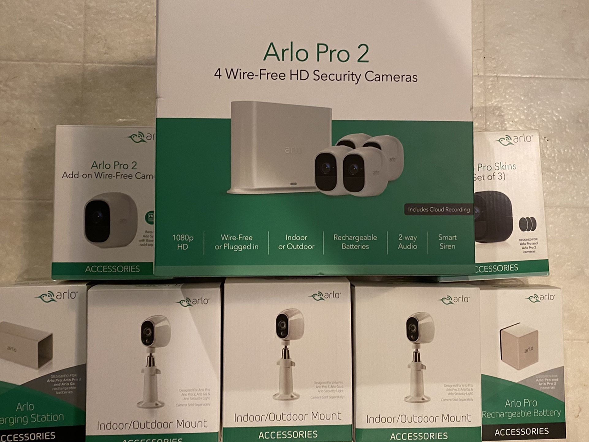 Arlo Pro 2 HD Cameras With Base Mounts Charger Extra Batteries