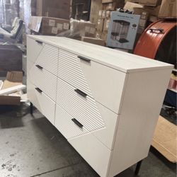 White 6-Drawer Dresser with Black Legs