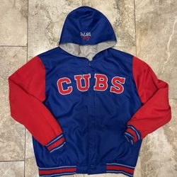 Chicago Cubs Reversible Full Snap Jacket 2 Front Logos JH Design Size Large 