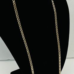 14k Solid Gold 4mm 24" Flat Cuban/Curb Link Necklace Chain, 10.4 grams